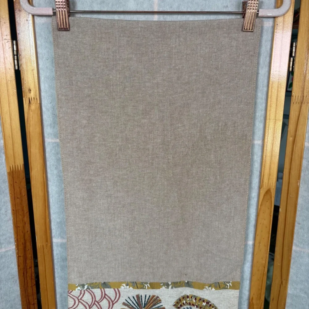 Pier 1 Imports Table Runner 13x72 Tan Embroidered Boho Floral Bird Applique